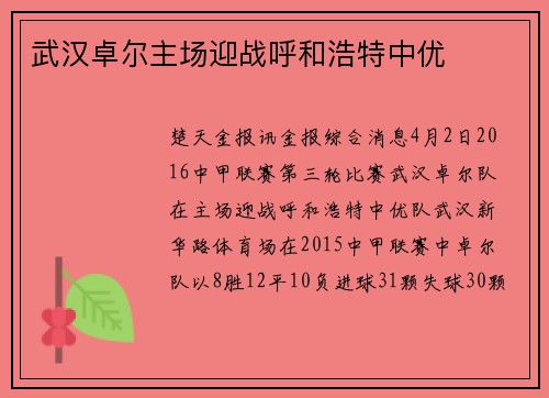 武汉卓尔主场迎战呼和浩特中优